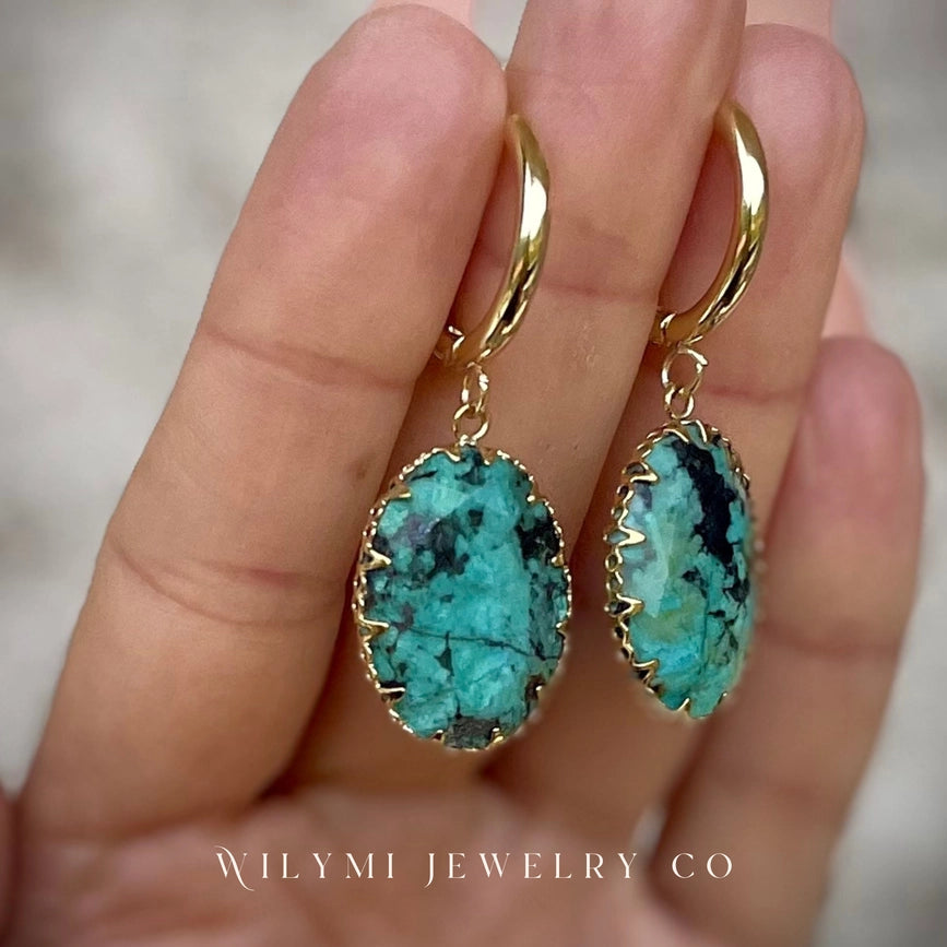 Joy Zoisite Gemstone Oval Hoop Earrings | Stainless Steel-Earrings-WILYMI Jewelry Co-1.8 in (4.6 cm)-Urbanheer
