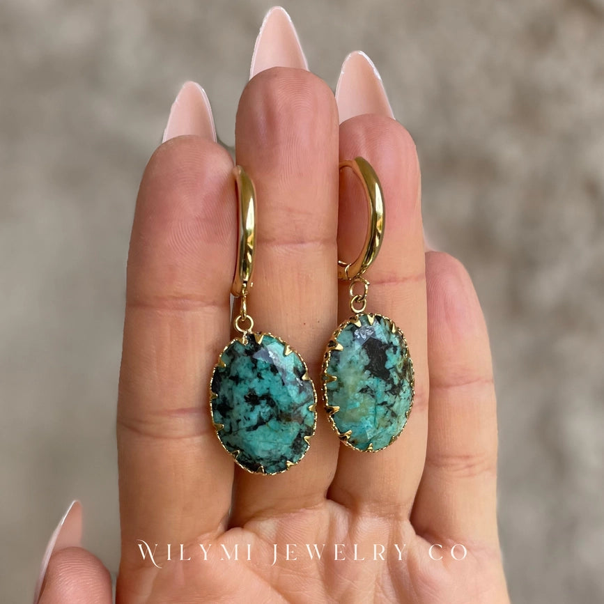 Joy Zoisite Gemstone Oval Hoop Earrings | Stainless Steel-Earrings-WILYMI Jewelry Co-1.8 in (4.6 cm)-Urbanheer