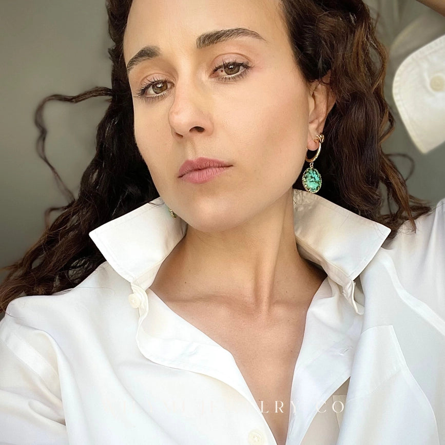 Joy Zoisite Gemstone Oval Hoop Earrings | Stainless Steel-Earrings-WILYMI Jewelry Co-1.8 in (4.6 cm)-Urbanheer