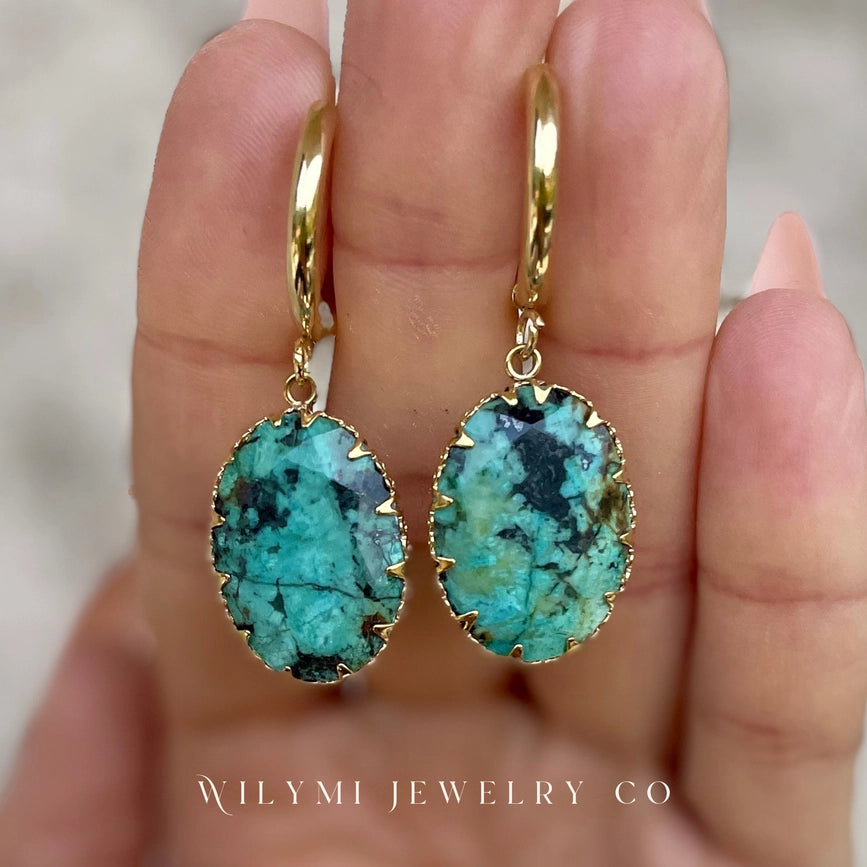 Joy Zoisite Gemstone Oval Hoop Earrings | Stainless Steel-Earrings-WILYMI Jewelry Co-1.8 in (4.6 cm)-Urbanheer