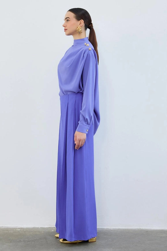 Judi Pleated Loose High Waist Trousers Lavender-Trousers-Kadriye Baştürk-36-Urbanheer