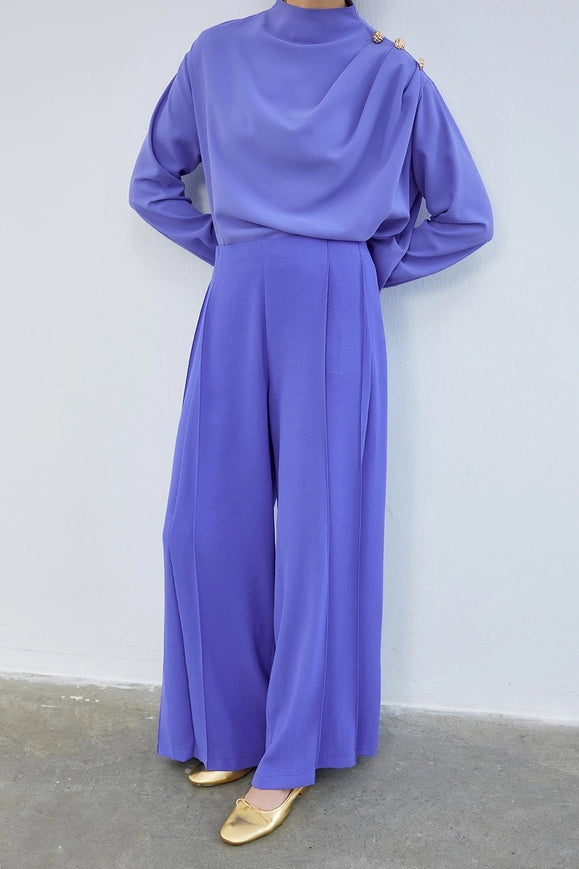 Judi Pleated Loose High Waist Trousers Lavender-Trousers-Kadriye Baştürk-36-Urbanheer
