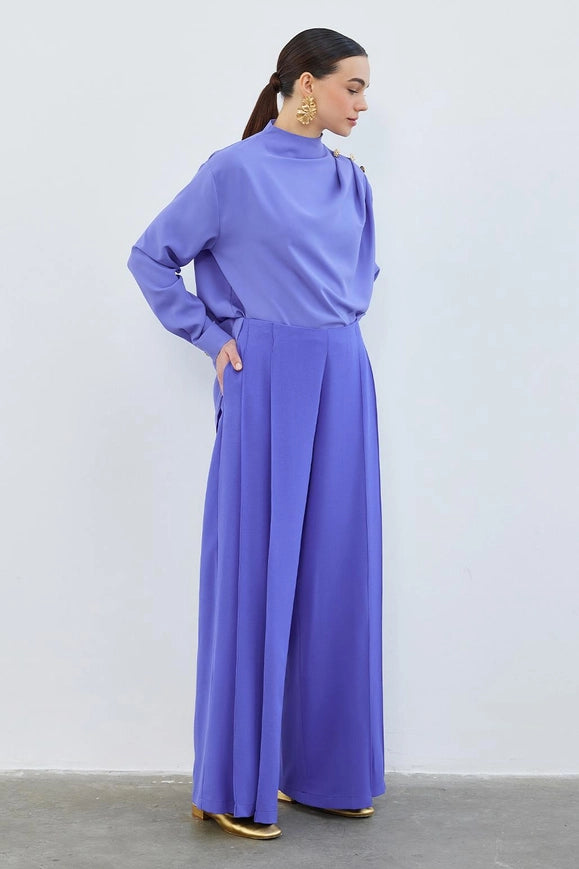 Judi Pleated Loose High Waist Trousers Lavender-Trousers-Kadriye Baştürk-36-Urbanheer