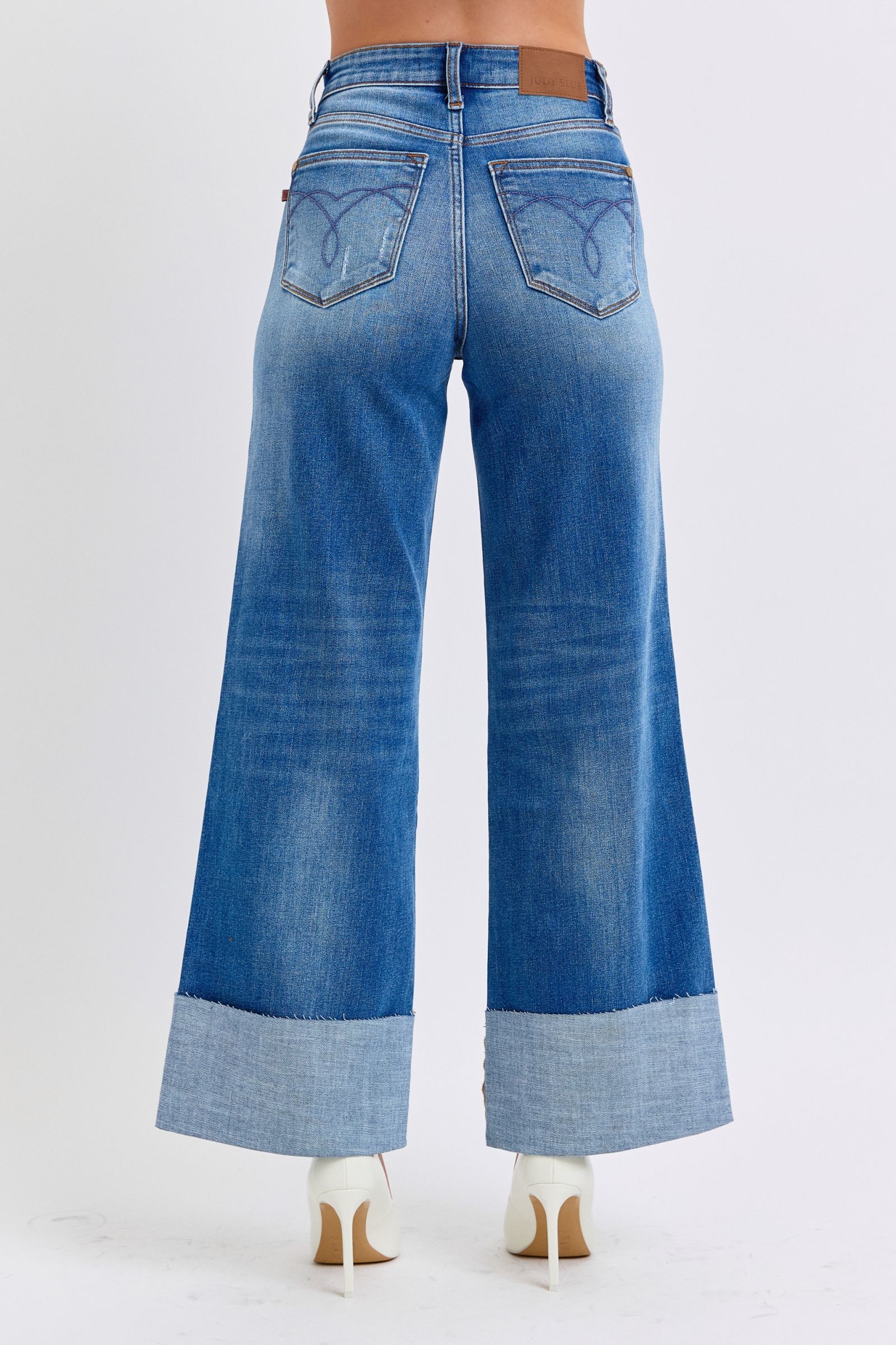 Judy Blue Full Size Distressed High Waist Wide Leg Jeans-Street 360-Medium-0(24)-Urbanheer