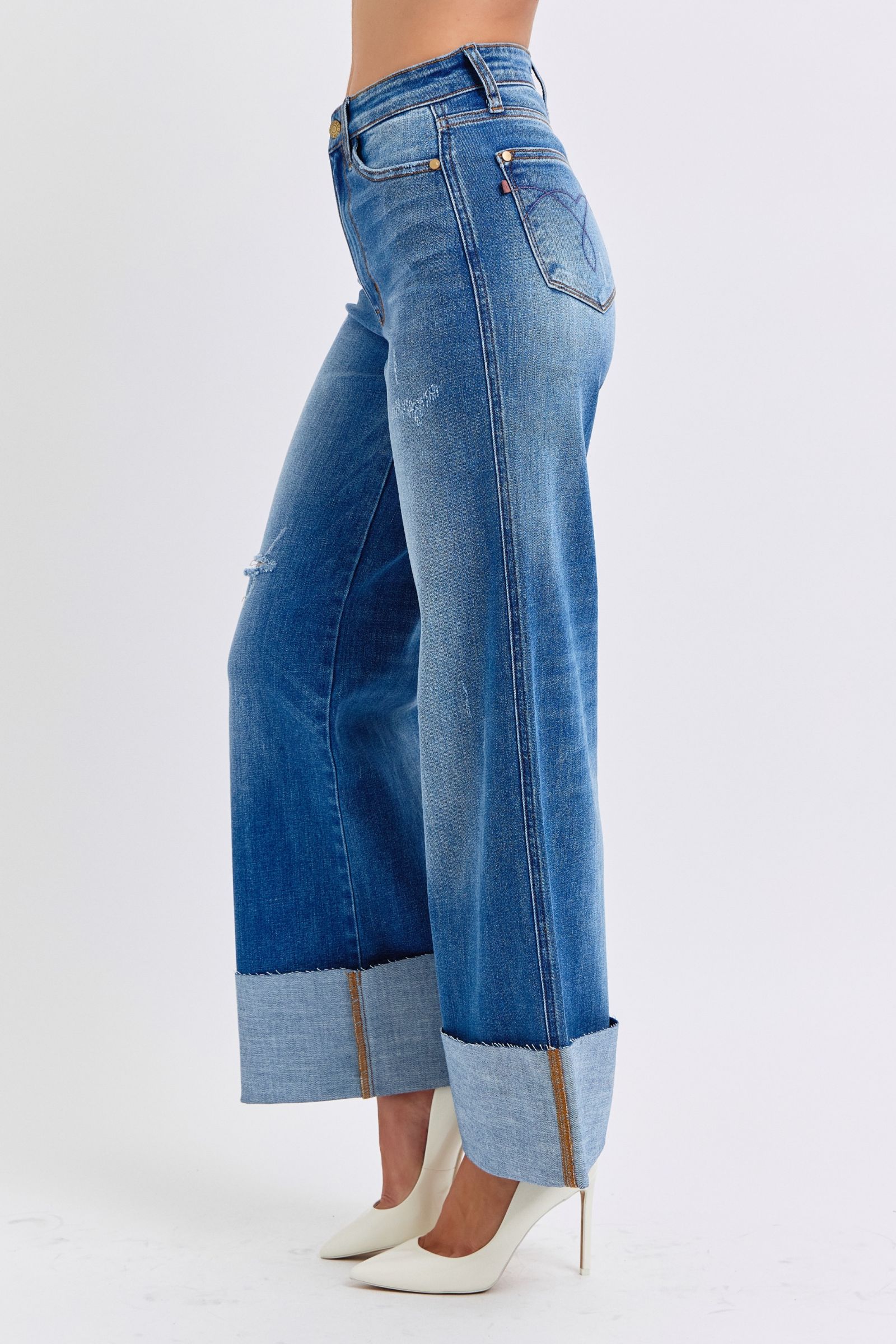 Judy Blue Full Size Distressed High Waist Wide Leg Jeans-Street 360-Medium-0(24)-Urbanheer