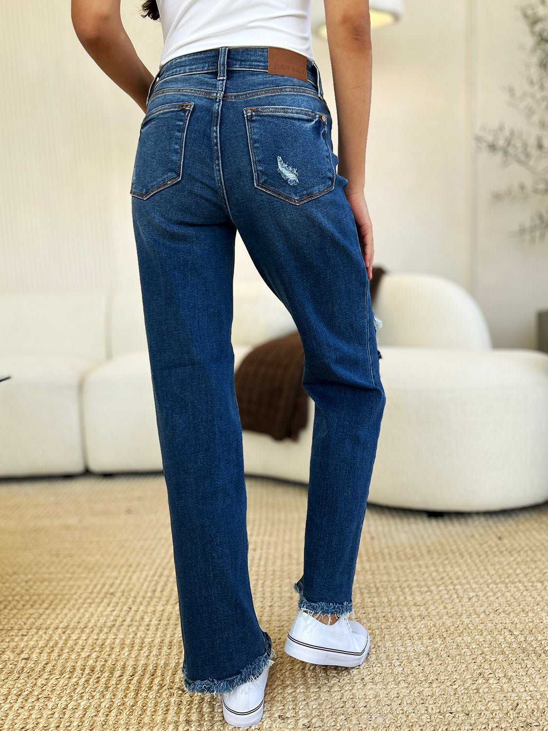 Judy Blue Full Size Mid Rise Distressed Raw Hem Jeans-Street 360-Medium-3/26-Urbanheer