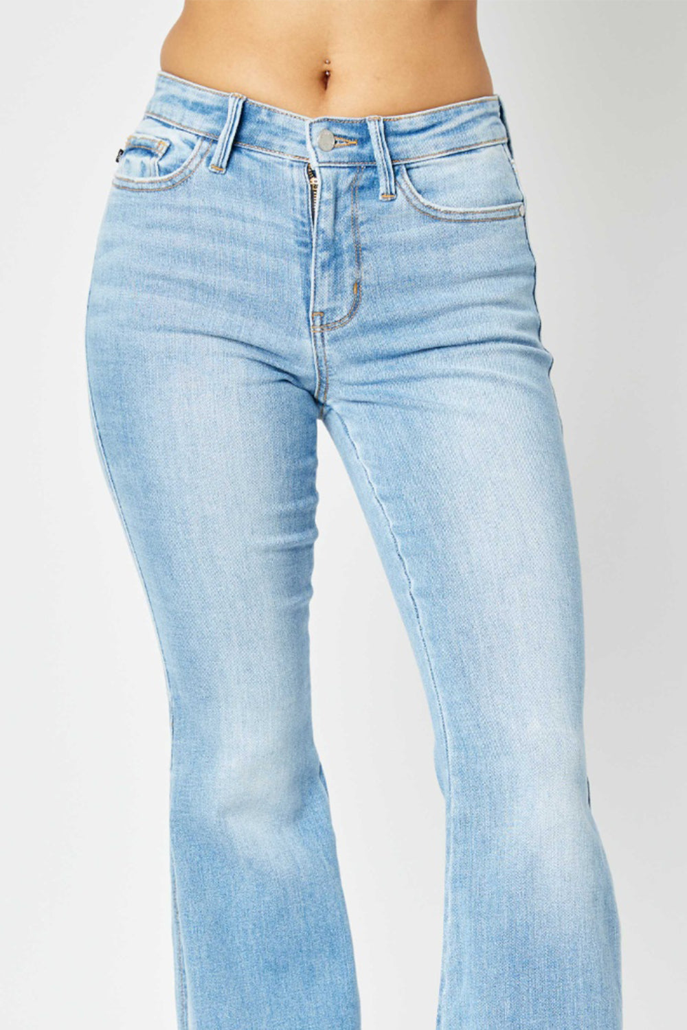 Judy Blue Full Size Mid Rise Raw Hem Slit Flare Jeans-Street 360-Medium-1(25)-Urbanheer