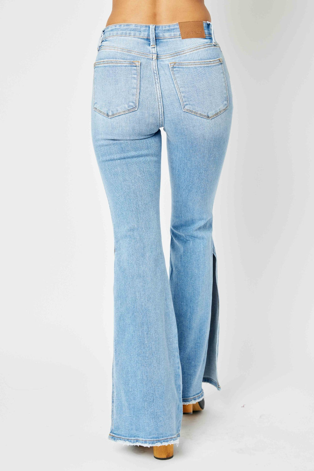 Judy Blue Full Size Mid Rise Raw Hem Slit Flare Jeans-Street 360-Medium-1(25)-Urbanheer