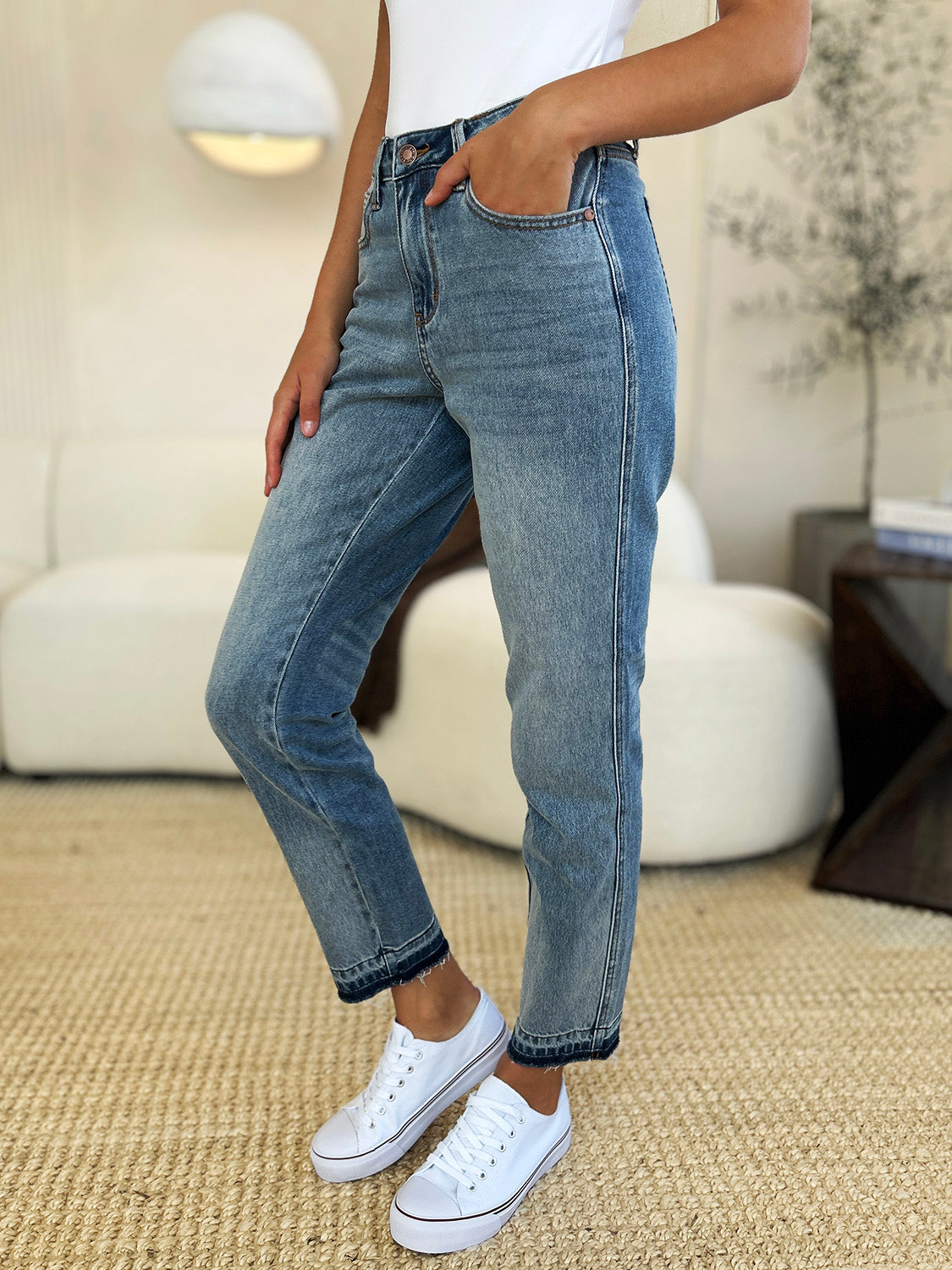 Judy Blue Full Size Mid Rise Rigid Magic Release Hem Jeans-Street 360-Medium-0/24-Urbanheer