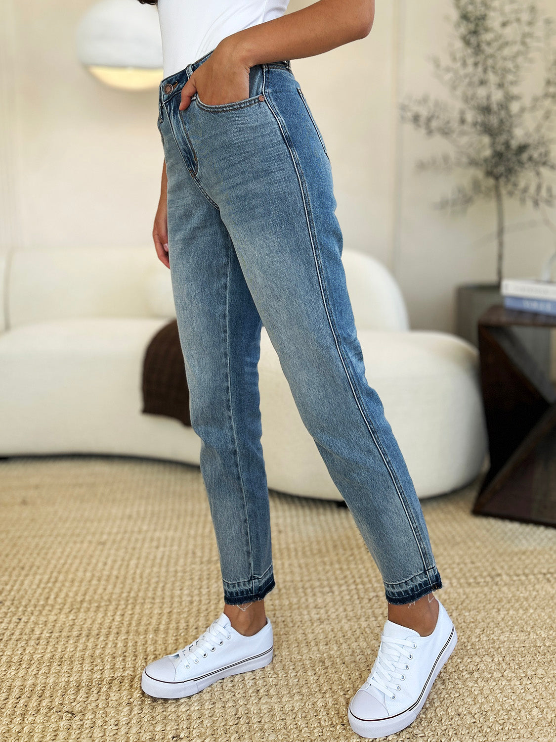 Judy Blue Full Size Mid Rise Rigid Magic Release Hem Jeans-Street 360-Medium-0/24-Urbanheer