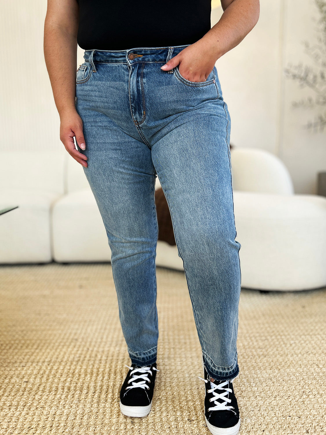 Judy Blue Full Size Mid Rise Rigid Magic Release Hem Jeans-Street 360-Medium-0/24-Urbanheer