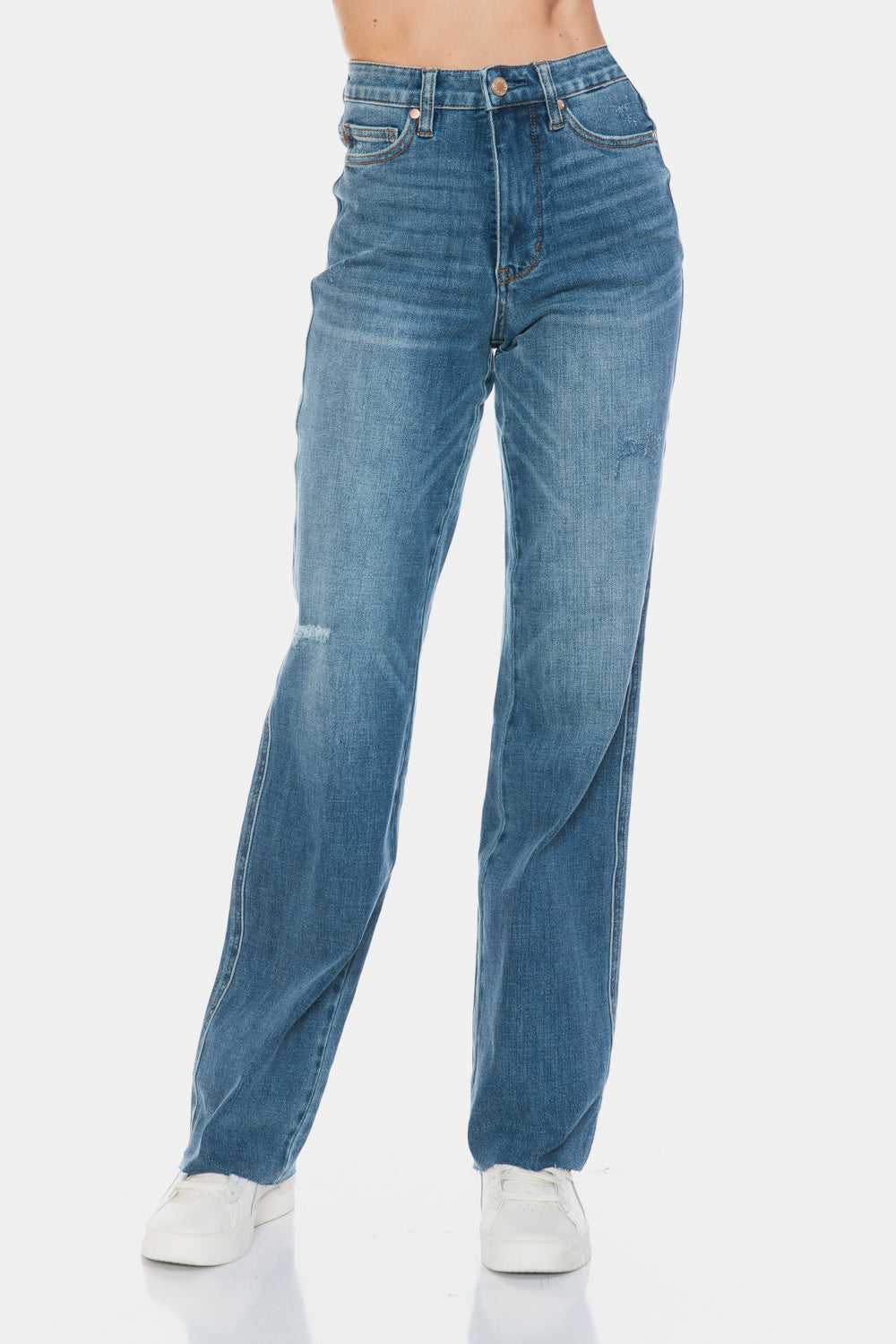 Judy Blue Full Size Tummy Control Cut Raw Hem Straight Jeans-Street 360-Medium-0/24-Urbanheer