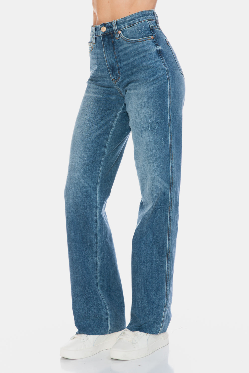 Judy Blue Full Size Tummy Control Cut Raw Hem Straight Jeans-Street 360-Medium-0/24-Urbanheer