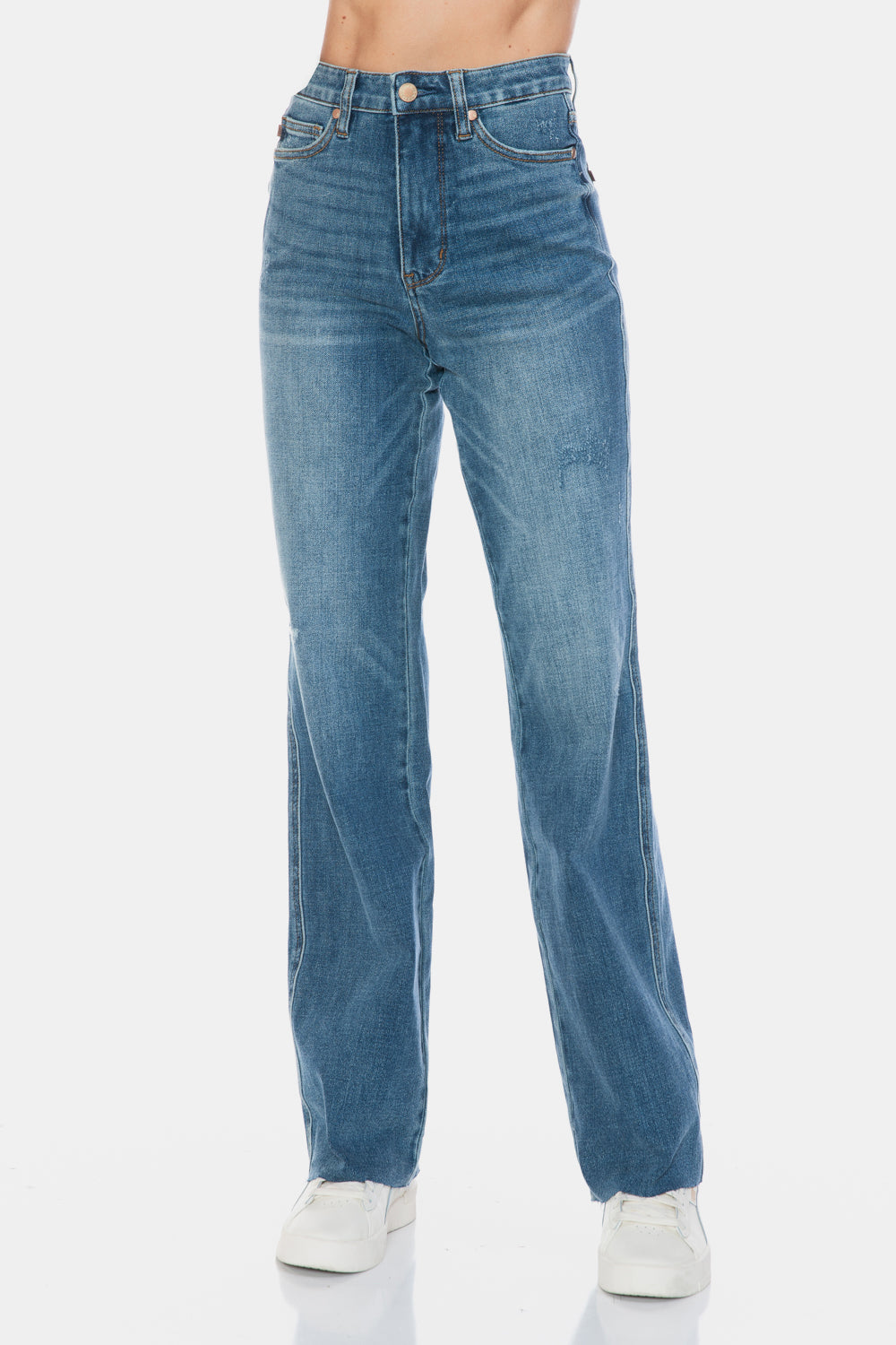 Judy Blue Full Size Tummy Control Cut Raw Hem Straight Jeans-Street 360-Medium-0/24-Urbanheer