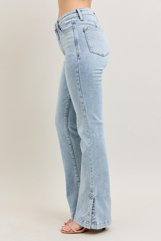 Judy Blue Full Size Tummy Control Vintage Wash Side Slit Slim Boot Jeans Plus Size-Street 360-Light-0(24)-Urbanheer