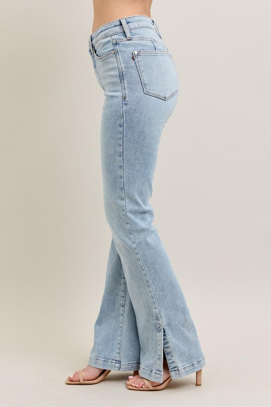 Judy Blue Full Size Tummy Control Vintage Wash Side Slit Slim Boot Jeans Plus Size-Street 360-Light-0(24)-Urbanheer