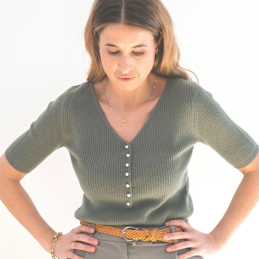 Judy Ribbed Cashmere Women's Blouse-Blouse-Bel Cashmere S.C.-L-Olive Green-Urbanheer