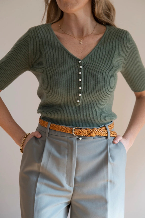 Judy Ribbed Cashmere Women's Blouse-Blouse-Bel Cashmere S.C.-L-Olive Green-Urbanheer