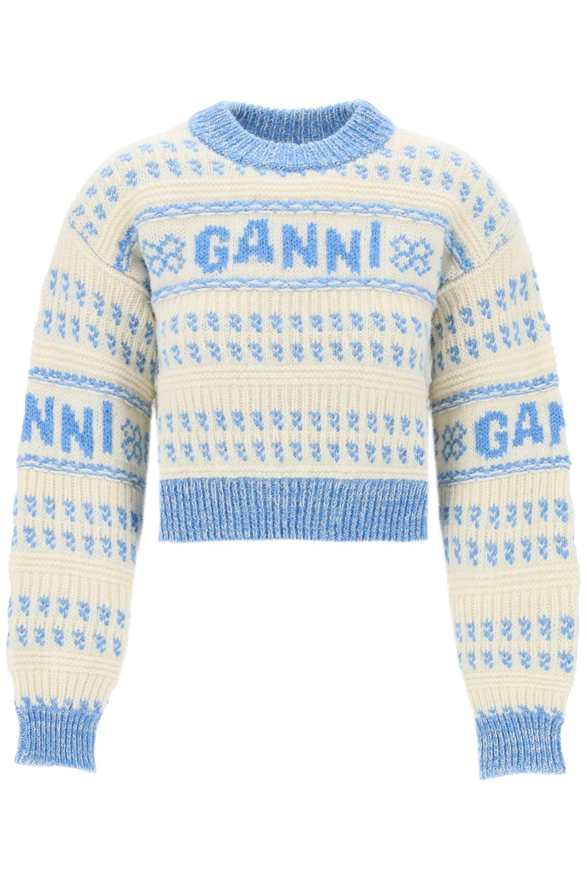 Ganni Cropped Wool Jacquard Pul-pullover-GANNI-Mixed colours-XS-Urbanheer