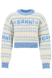 Ganni Cropped Wool Jacquard Pul-pullover-GANNI-Mixed colours-XS-Urbanheer