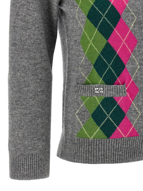 Ganni Grey Check Cardigan