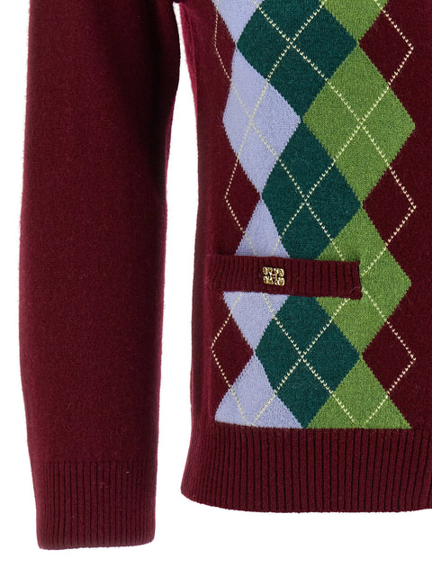 Ganni Burgundy Check Cardigan