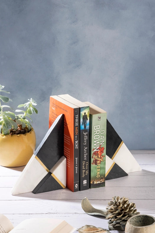 Kaavin Marble Bookends, Set of 2-Bookends-GAURI KOHLI-6.0" x 2.75" x 2.50" inches-Urbanheer