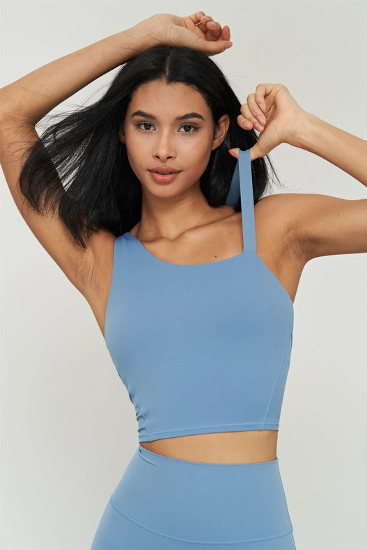 Kalina Longlined One Shoulder Strap Back Sports Bra Azure Blue-Sports bra-91thelabel-S-Urbanheer