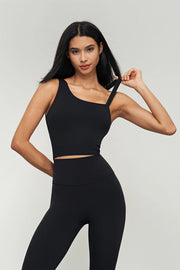 Kalina Longlined One Shoulder Strap Back Sports Bra Black-Sports bra-91thelabel-S-Urbanheer