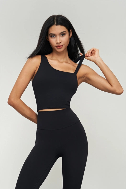 Kalina Longlined One Shoulder Strap Back Sports Bra Black-Sports bra-91thelabel-S-Urbanheer