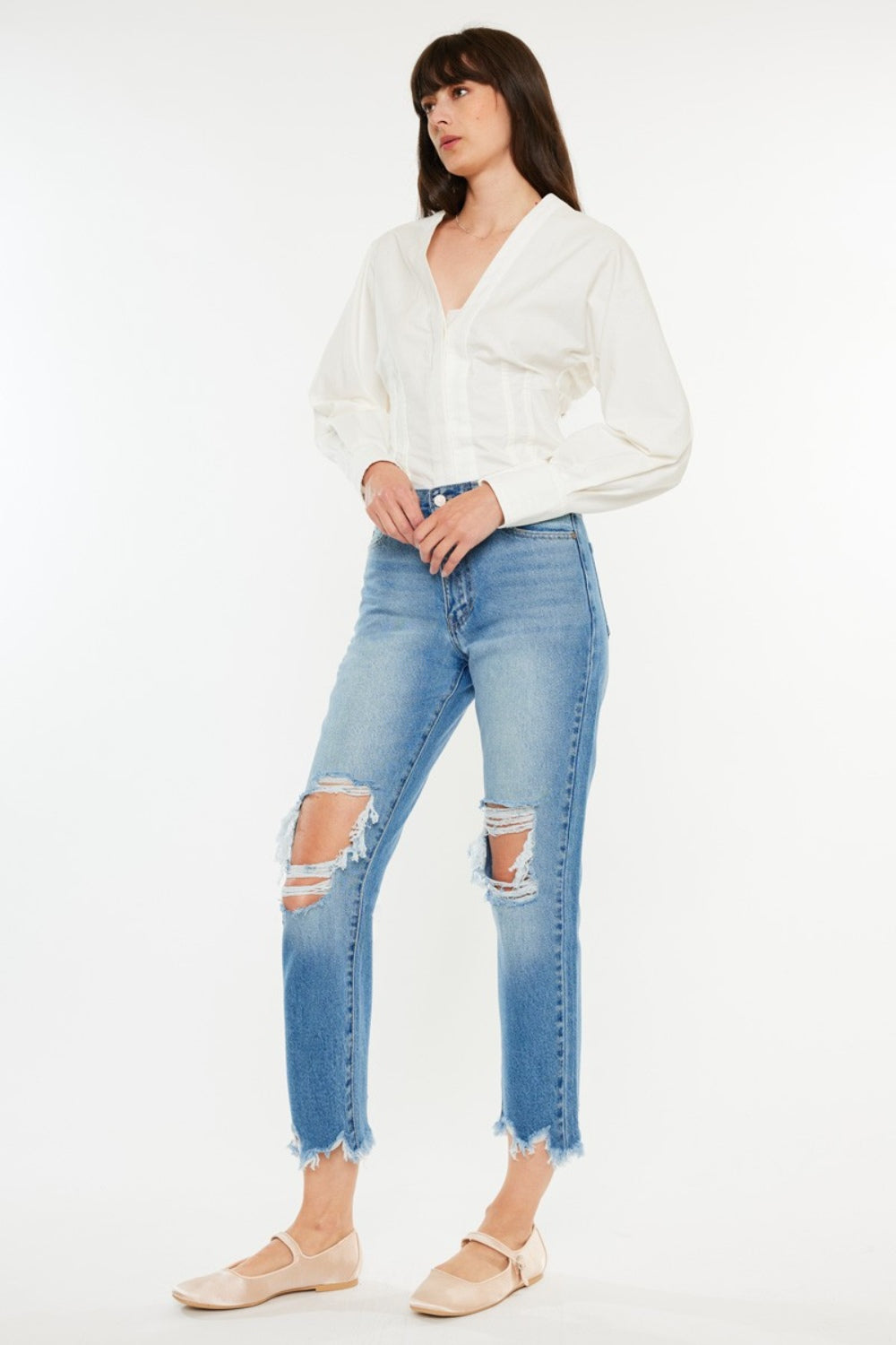 Kancan Distressed Frayed Hem Cropped Jeans-Street 360-Medium-0-Urbanheer