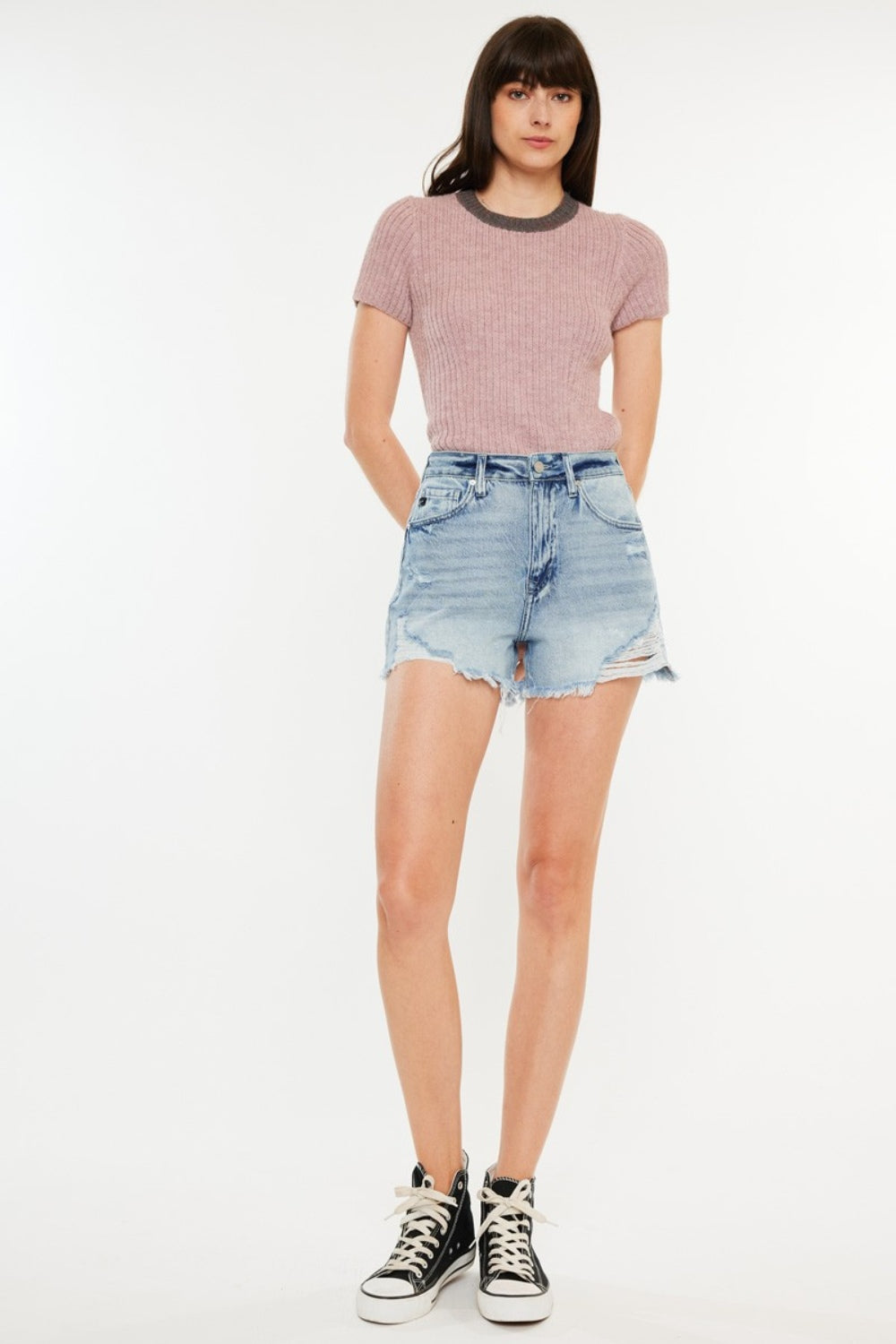 Kancan Distressed High Waist Denim Shorts with Pockets-Street 360-Medium-1-Urbanheer