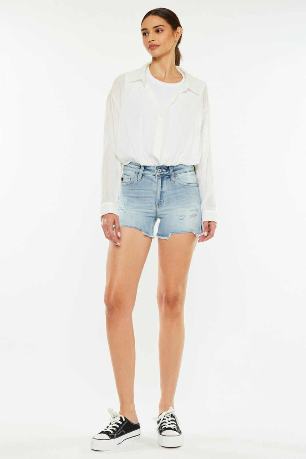 Kancan High Rise Side Slit Denim Shorts-Street 360-Medium-S-Urbanheer