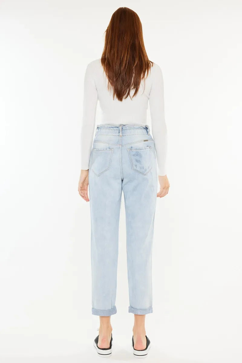Kancan Open Pack Paperbag Mom Jeans-Trendsi-LIGHT-0/23-Urbanheer
