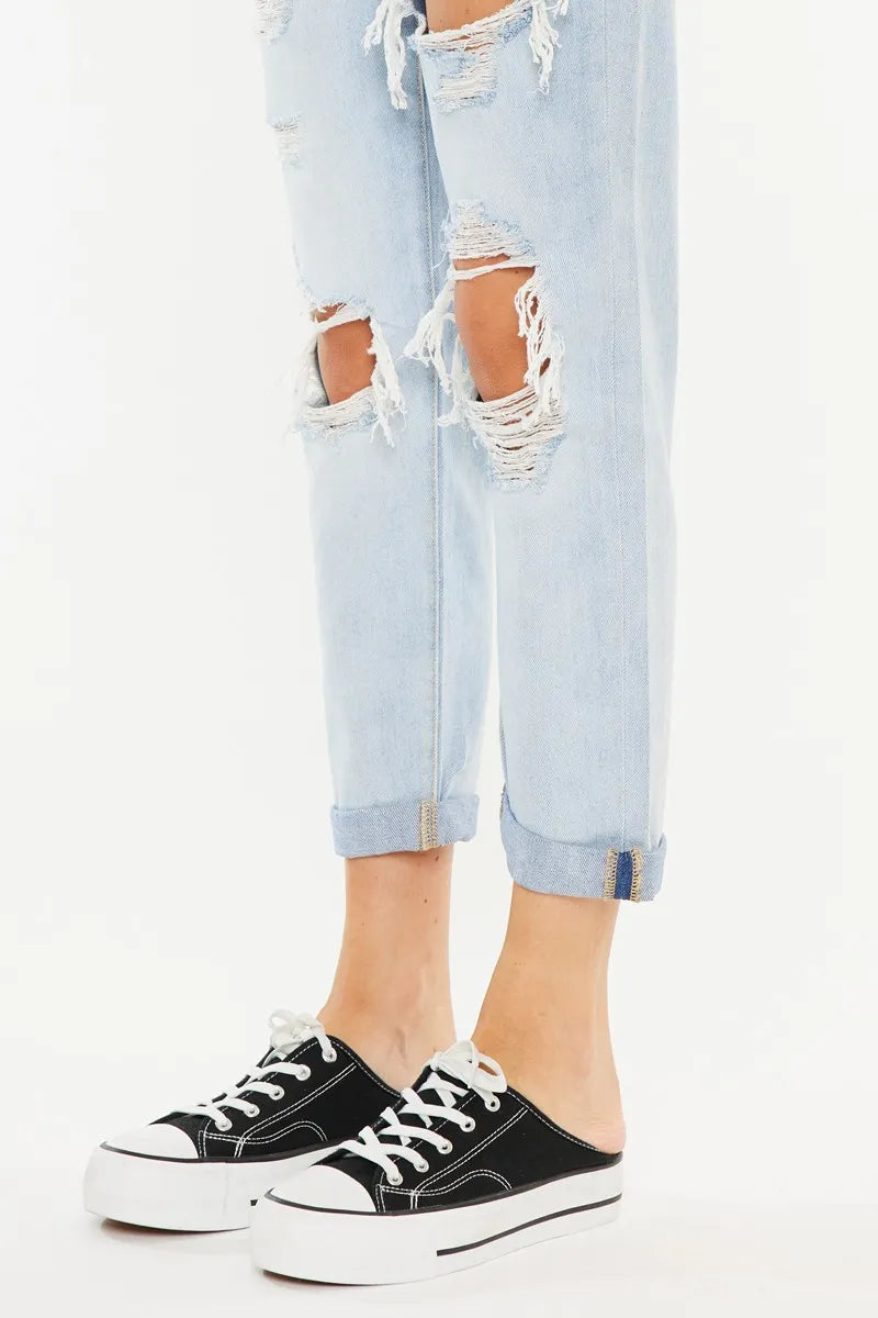 Kancan Open Pack Paperbag Mom Jeans-Trendsi-LIGHT-0/23-Urbanheer