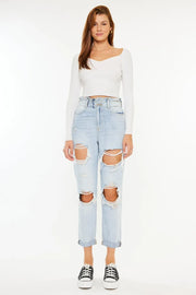 Kancan Open Pack Paperbag Mom Jeans-Trendsi-LIGHT-0/23-Urbanheer