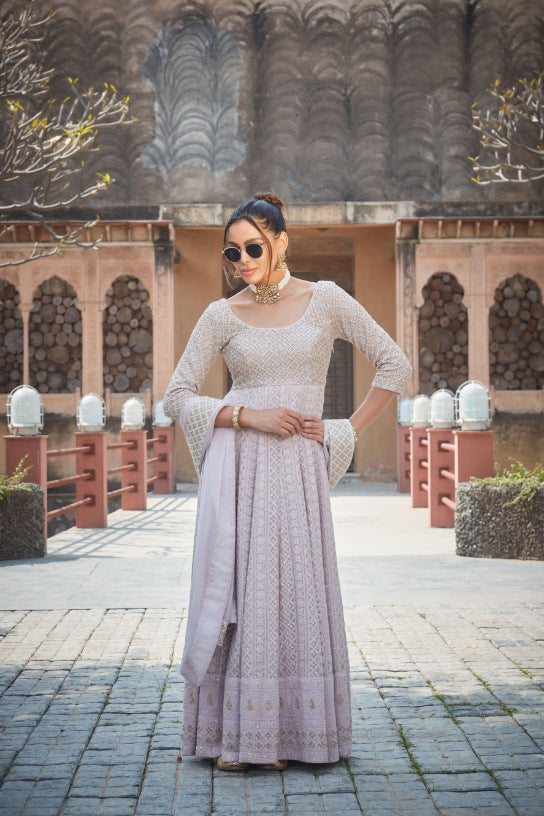 Keely- Lilac Chikankari Anarkali-Anarkali Suit-Bohame-XS-4'8"-5'2"-Lilac-Urbanheer
