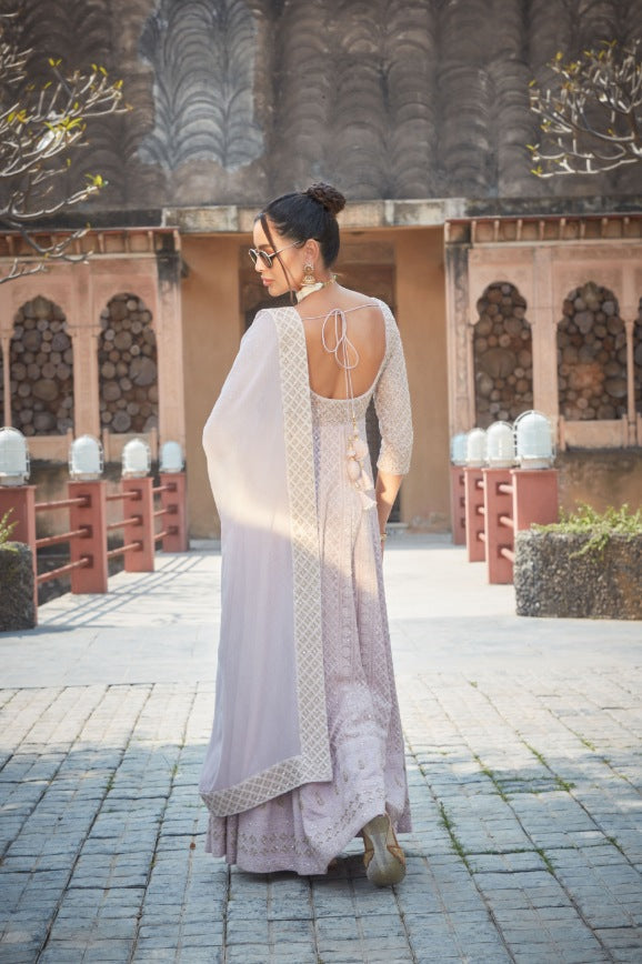 Keely- Lilac Chikankari Anarkali-Anarkali Suit-Bohame-XS-4'8"-5'2"-Lilac-Urbanheer