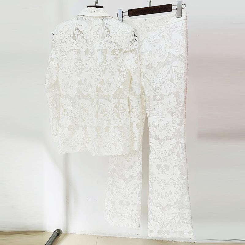 Keira White Lace Blazer and Pant Two Piece Set-Set-ALLARA-XS-White-Urbanheer