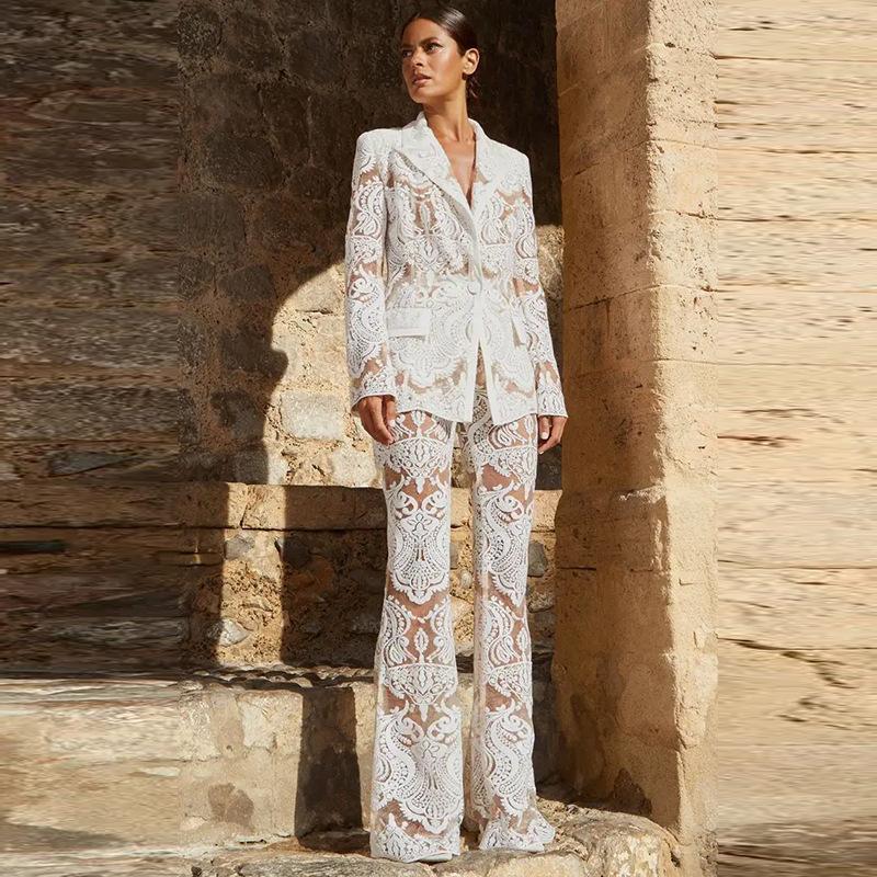 Keira White Lace Blazer and Pant Two Piece Set-Set-ALLARA-XS-White-Urbanheer