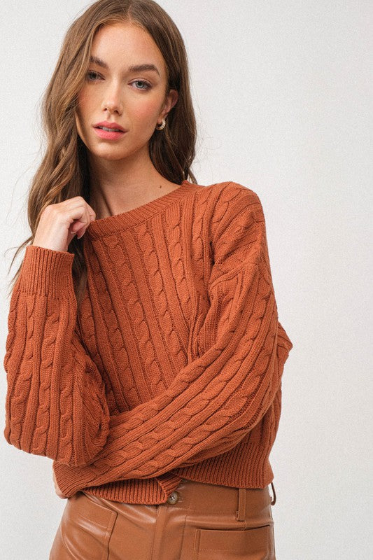 Kendall Cable Knit Crop Sweater Top-Sweater Top-Papermoon-S-CAFE-Urbanheer