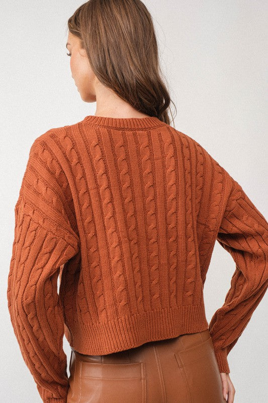 Kendall Cable Knit Crop Sweater Top-Sweater Top-Papermoon-S-CAFE-Urbanheer