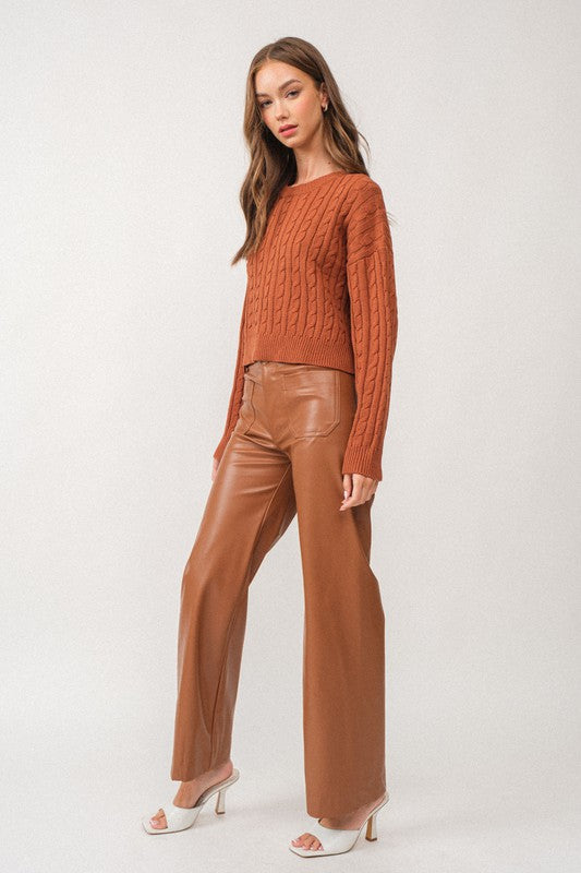 Kendall Cable Knit Crop Sweater Top-Sweater Top-Papermoon-S-CAFE-Urbanheer