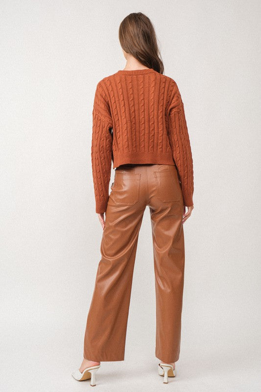 Kendall Cable Knit Crop Sweater Top-Sweater Top-Papermoon-S-CAFE-Urbanheer