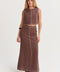 Kenzy Contrast Stitch Linen Maxi Skirt Brown