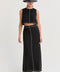 Kenzy Contrast Stitch Linen Maxi Skirt Black