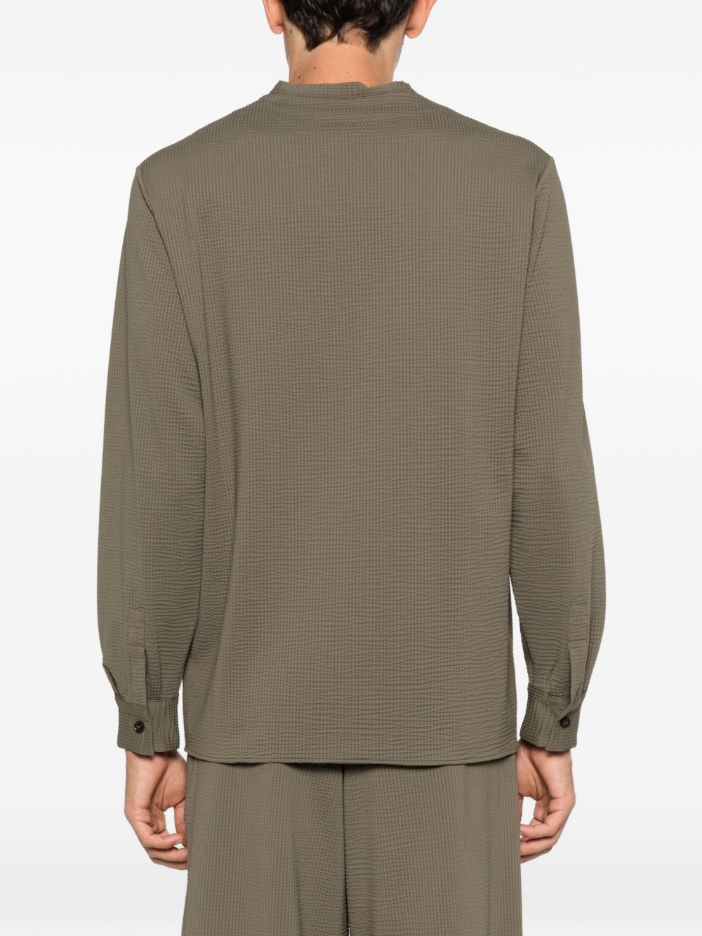 Khaki Green Textured V-Neck Shirt for Comfort