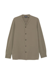 Khaki Green Textured V-Neck Shirt for Comfort