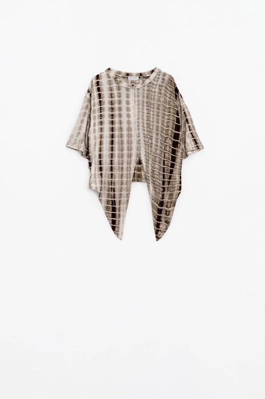 Khaki Tie Dye Printed T-Shirt With Knot On The Front-T-Shirt-Q2-S-Urbanheer