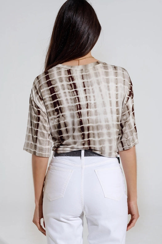 Khaki Tie Dye Printed T-Shirt With Knot On The Front-T-Shirt-Q2-S-Urbanheer